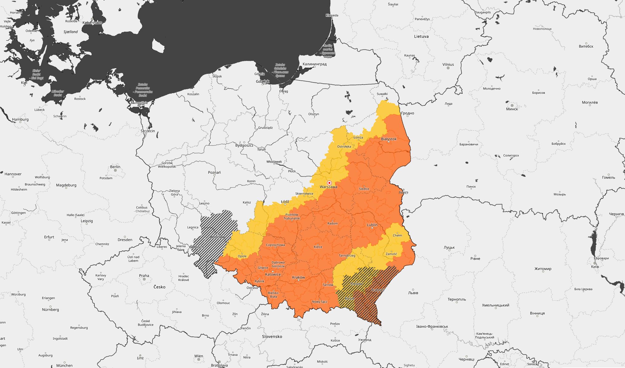Pół województwa na żółto, pół na pomarańczowo. Sytuacja meteorologiczna na dziś (5.07)